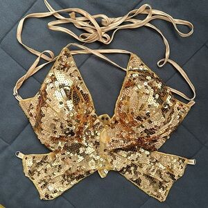 going to a rave? Gold sequins butterfly top women size SMALL